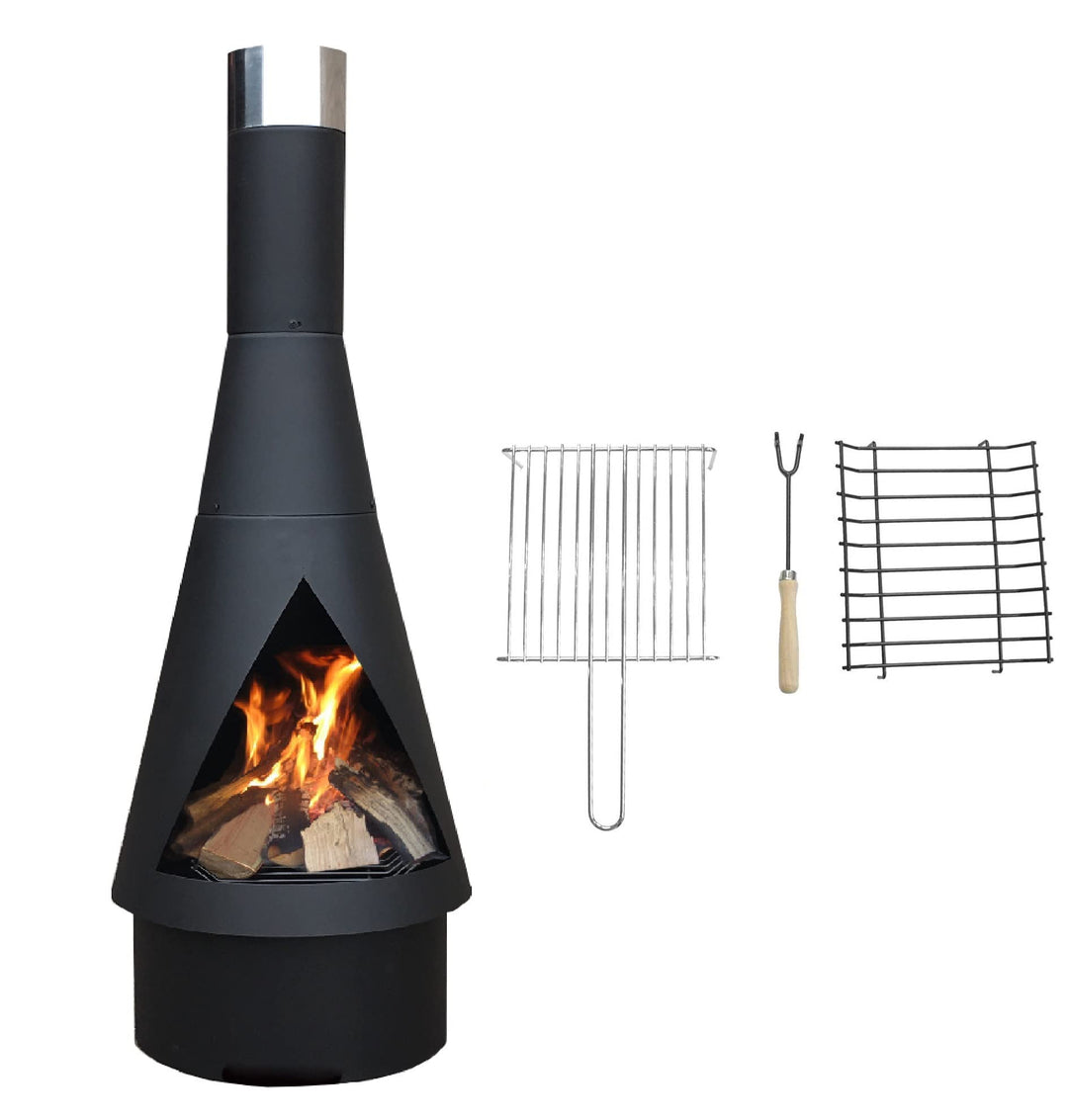 Yerd Gartenkamin Terrassenofen 125cm Black-Stahl Terrassenkamin Grill Edition