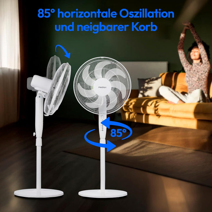 MEDION P21 SF Standventilator mit Fernbedienung (Ventilator leise, 3 Modi Schlafmodus Natur Oszilier