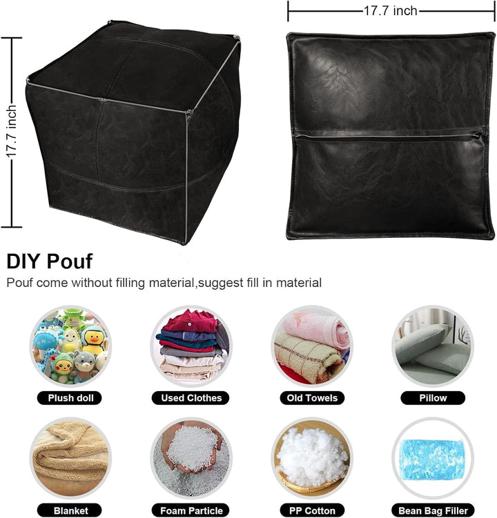 Louis Donné Ungepolsterter Ottoman Pouf Bezug,17.7" Square Pouf Ottoman Fusshocker Sitzsack für Spei