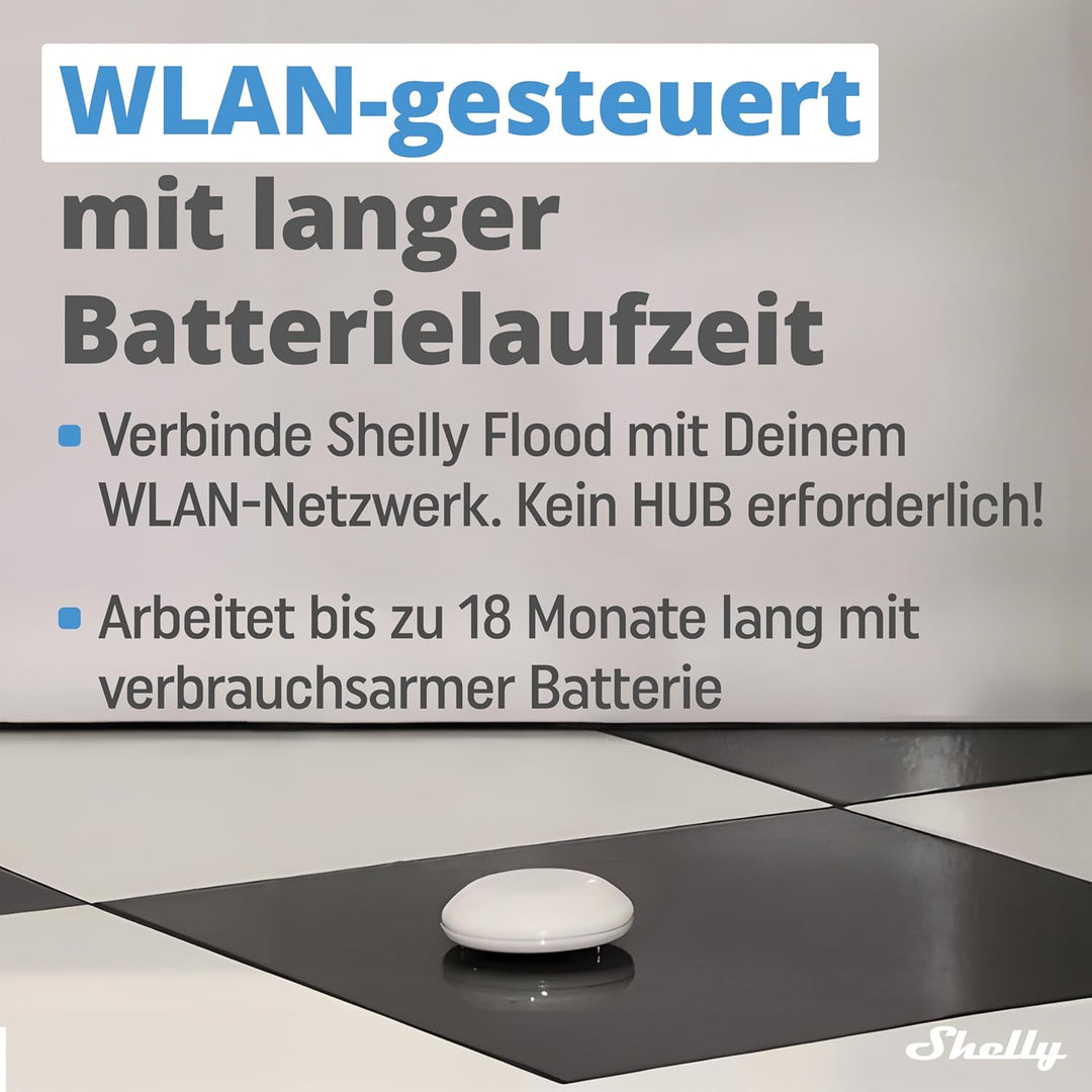 Shelly Flood Smart Home WLAN Wassermelder & Temperatursensor, Wasseralarm & digitales steuern der Fu