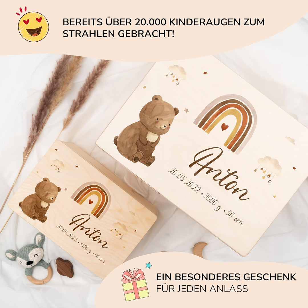 KIDSMOOD - Erinnerungsbox Baby, personalisierte Holzkiste mit Deckel, Ideal zur Aufbewahrung von Eri