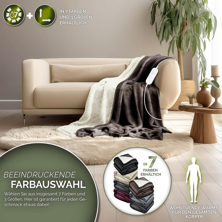 sinnlein® Heizdecke mit Abschaltautomatik 180 x 130 cm | Elektrische Wärmedecke mit 9 Temperaturstuf