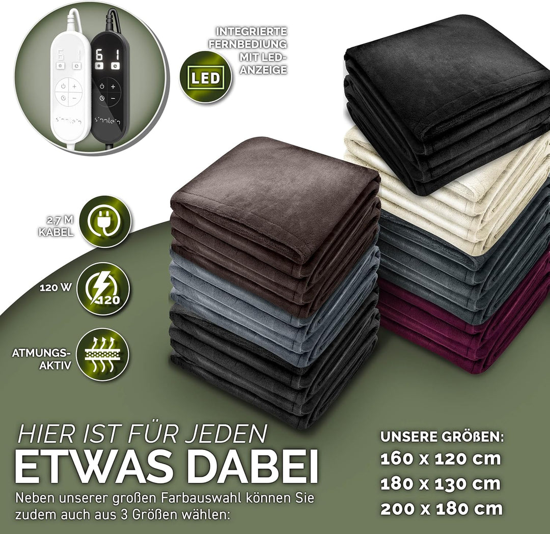 Heizdecke aus Plüsch 160 x 120 cm | elektrische Wärmedecke mit Abschaltautomatik | Kuscheldecke | Ti
