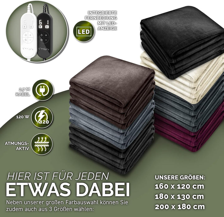 Heizdecke aus Plüsch 160 x 120 cm | elektrische Wärmedecke mit Abschaltautomatik | Kuscheldecke | Ti