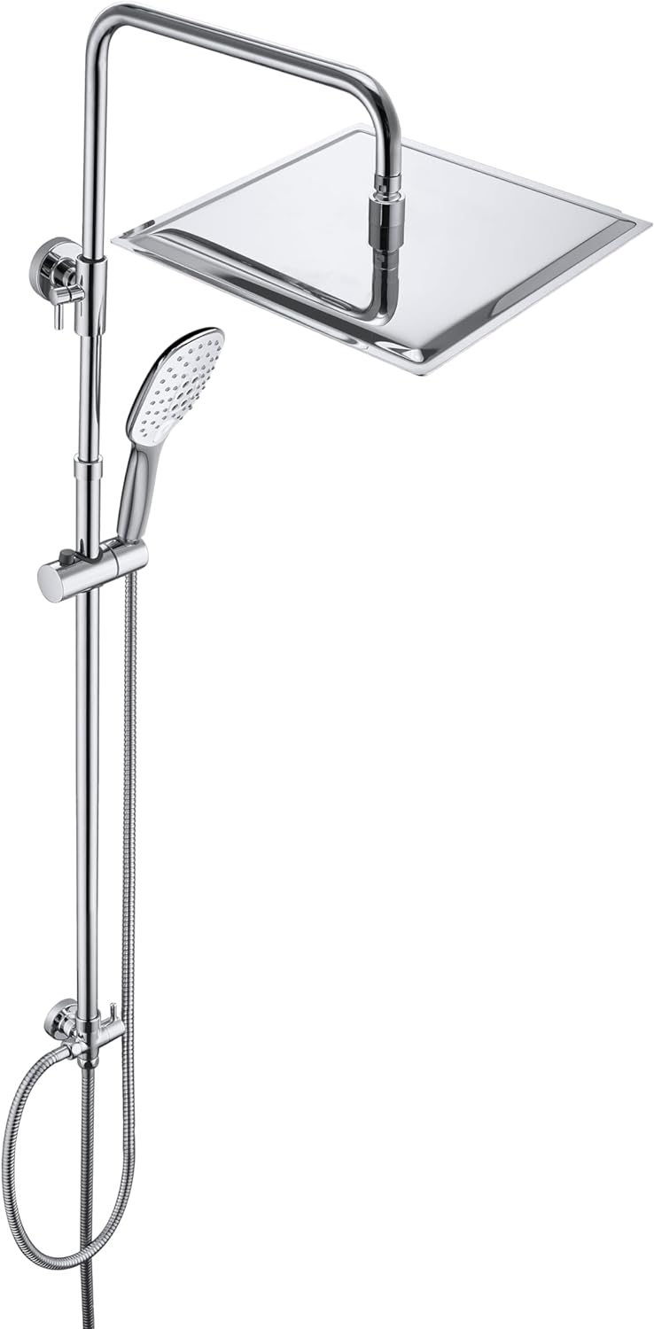 JOHO Duschset ohne Armatur, Chrom Duschstangeset Duschsäuleset, Regendusche Duschsystem mit Duschkop