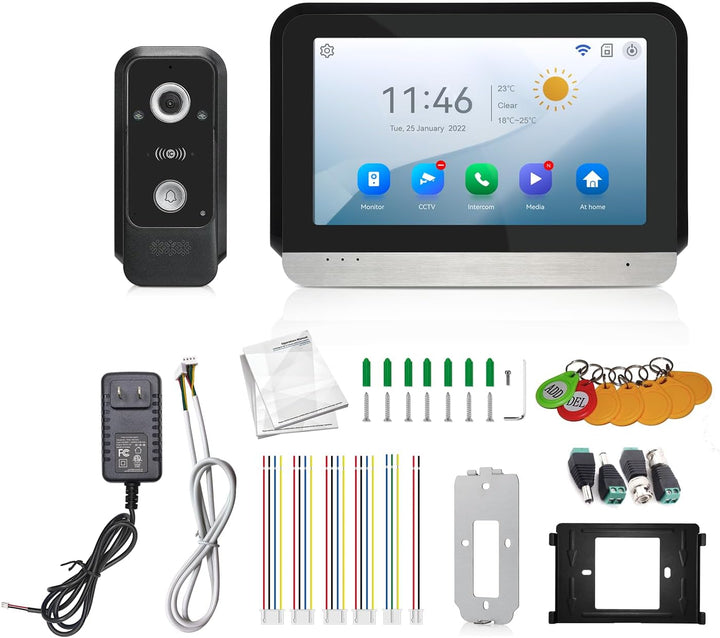 7 Zoll WiFi Verkabelte Video-Türklingelanlage mit Monitor, Unterstützung Zwei-Wege-Intercom Tuya APP