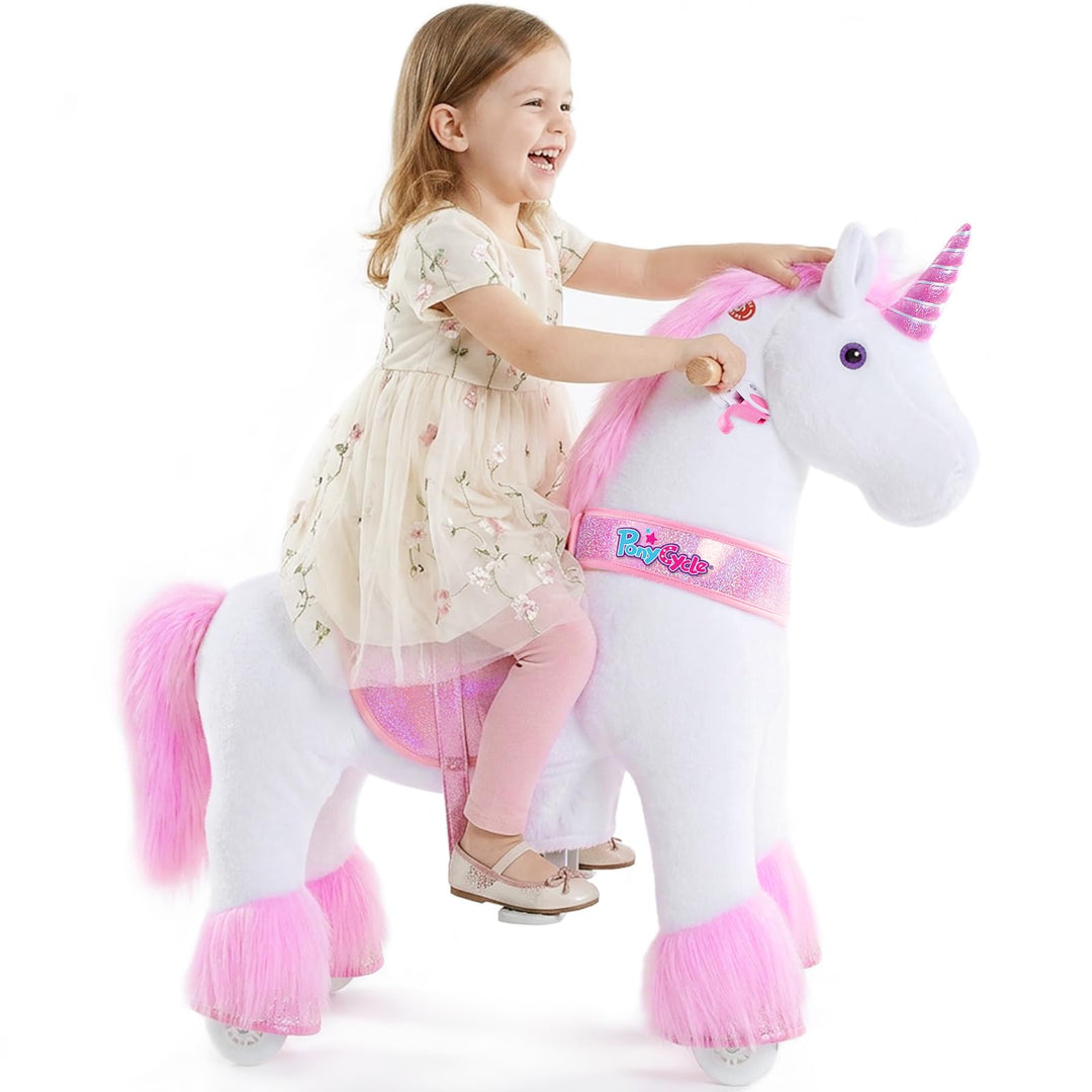 PonyCycle Einhorn zum Reiten, für Kinder 3–4 Jahre, 76cm Hoch, Einhorn auf Rollen mit Handbremse und