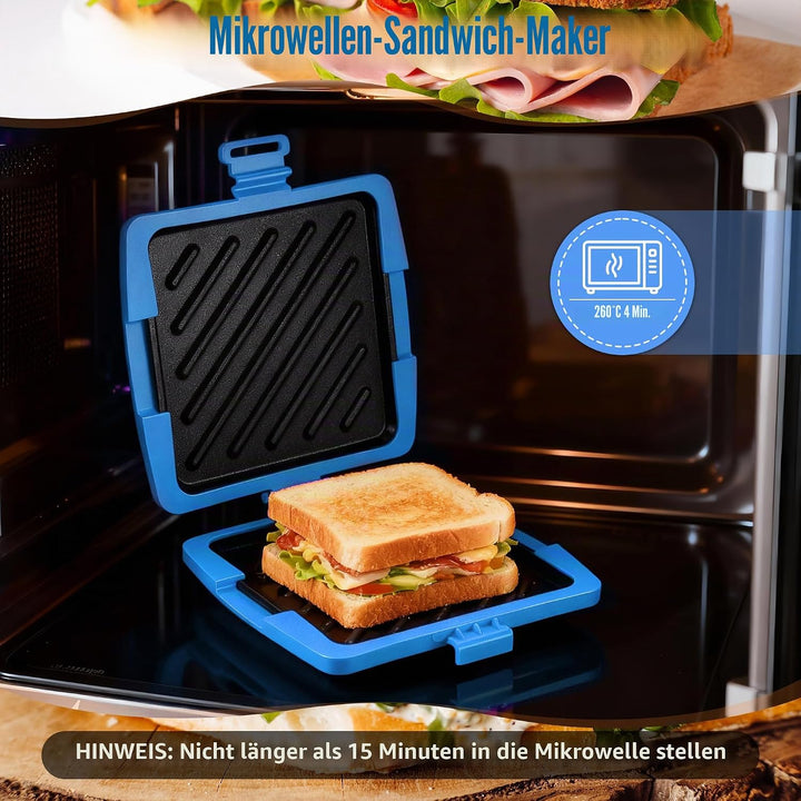 Sandwichmaker Mikrowellen, Sandwichtoaster 16 x 16 cm, Kontaktgrill Abnehmbare Platten und Silikonsc