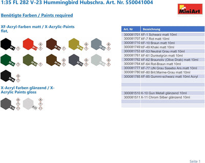 MiniArt 41004 1:35 FL 282 V-23 Hummingbird Hubschrauber - originalgetreue Nachbildung, Modellbau, Pl