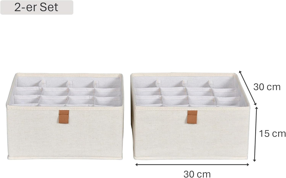 LOVE IT STORE IT Premium Schubladen Organizer 2-teilig - Schrank Organizer aus Stoff - 16 Fächer für