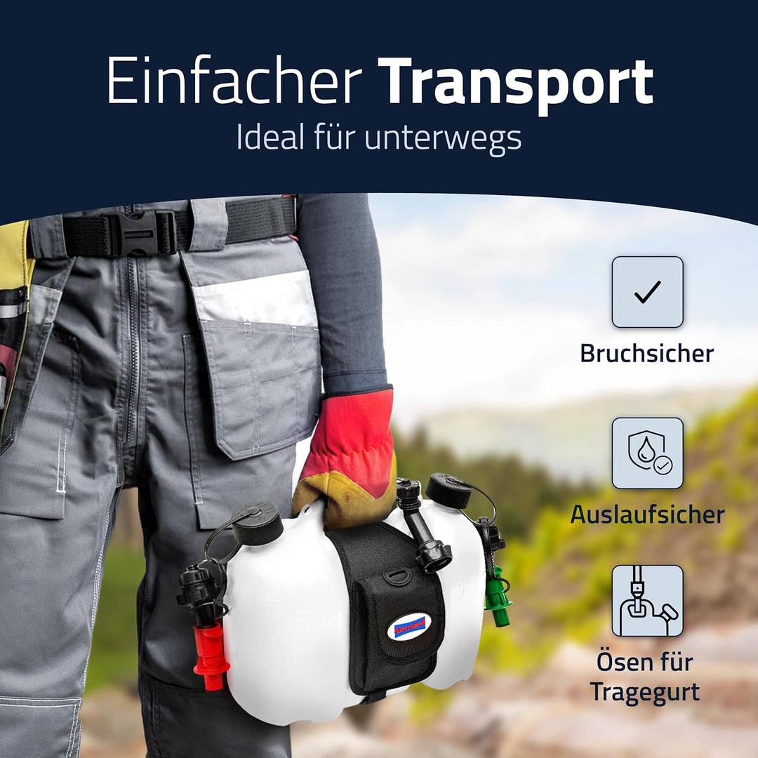 hünersdorff 804962 PROFI Doppelkanister / Kombikanister für Kraftstoff und Öl mit Satteltasche und z