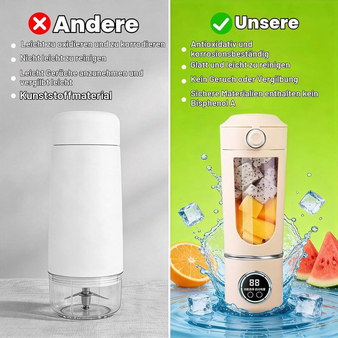 Tragbarer Mixer Smoothie Maker, 700 ml Kleiner Entsafter, Typ-C Wiederaufladbar, mit 12 Rostfreien K
