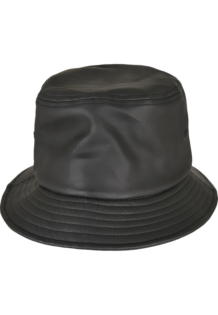 Flexfit Unisex Imitation Leather Bucket Hat Hut, Schwarz, Einheitsgrösse