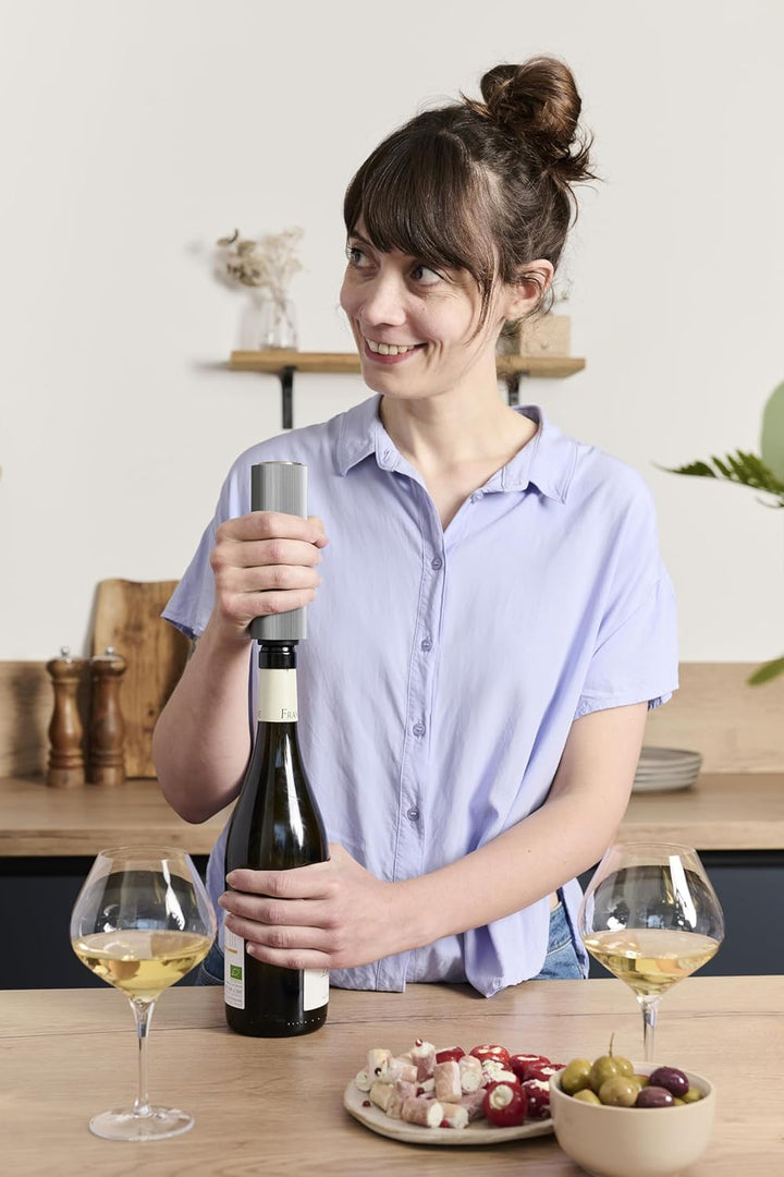 Elektrische Vakuumpumpe für Wein, 14 cm, Aluminium, 100% automatisch Karbonfarben Elektrische, Karbo