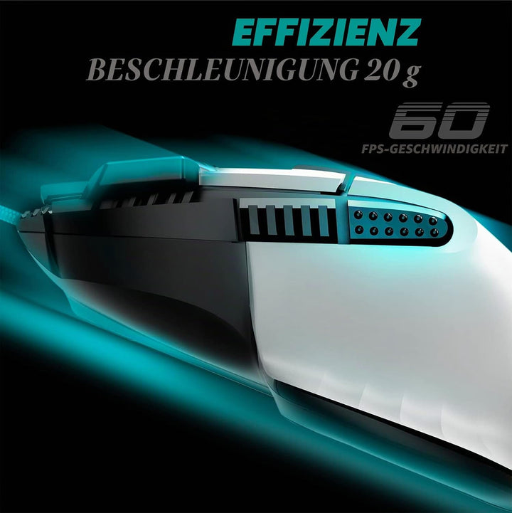 SPIRIT OF GAMER | Weiss Gaming Maus PC mit 12800 DPI | RGB Maus mit 8 Programmierbaren Tasten darunt