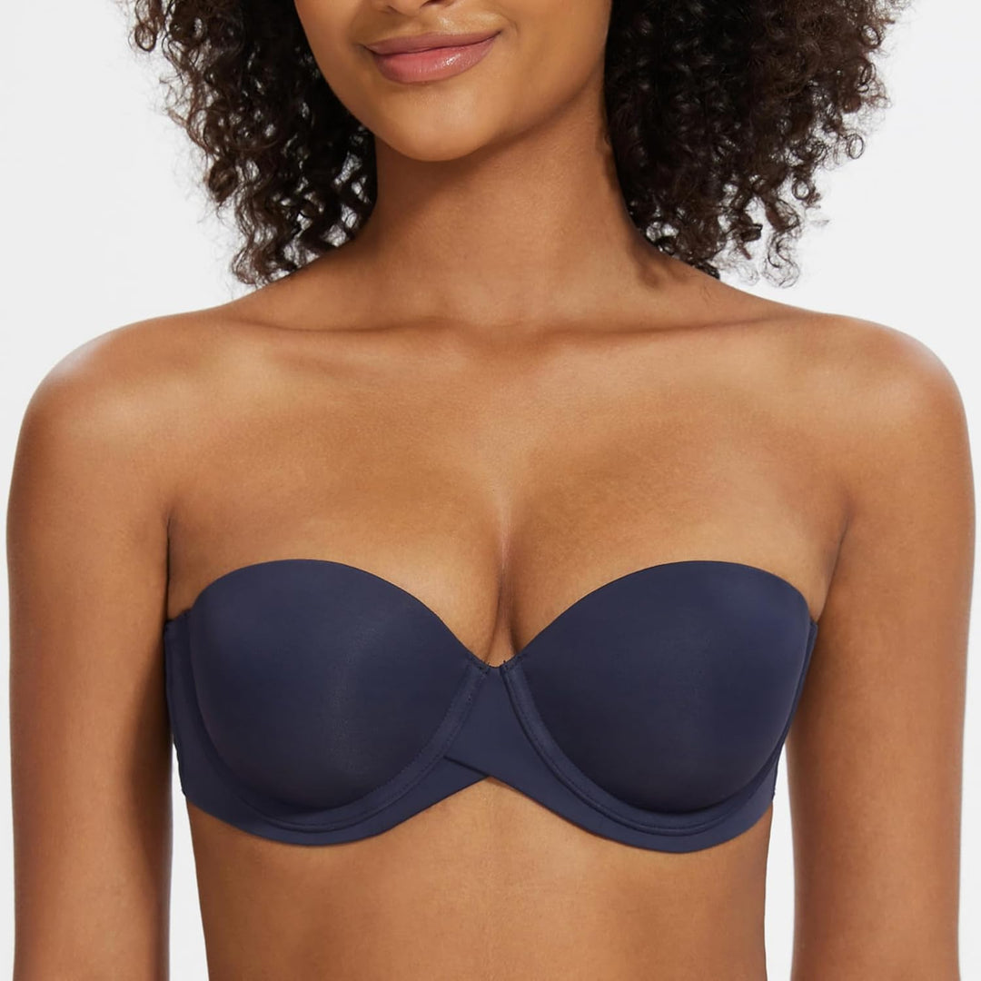 MELENECA Damen Push-Up Trägerlos BH - Bügel BH mit geformte Cups 70B Navy Blue, 70B Navy Blue