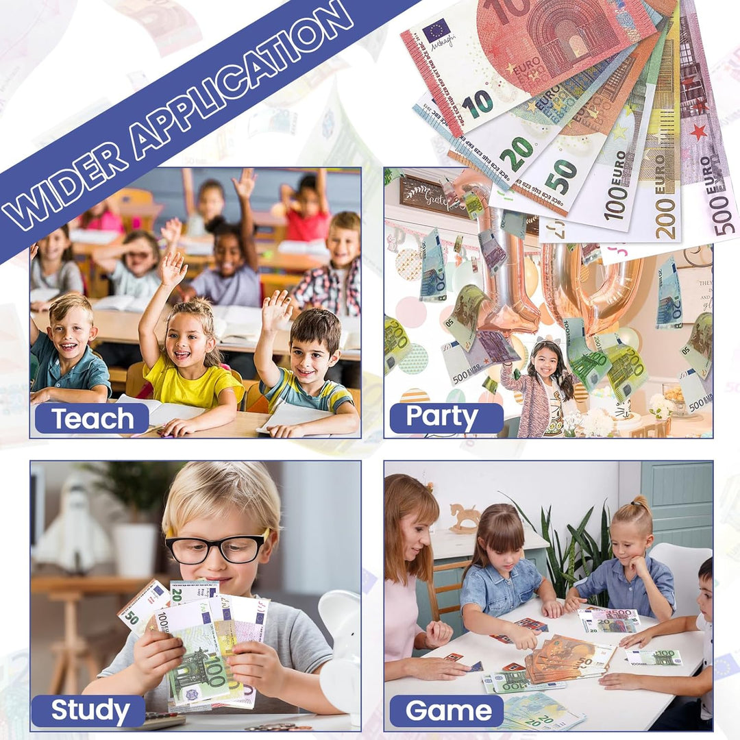 150 Blätter Spielgeld Kaufmannsladen Spielen Deko 6 Verschiedene Werte 10/20/50/100/200/500 (je 25 S