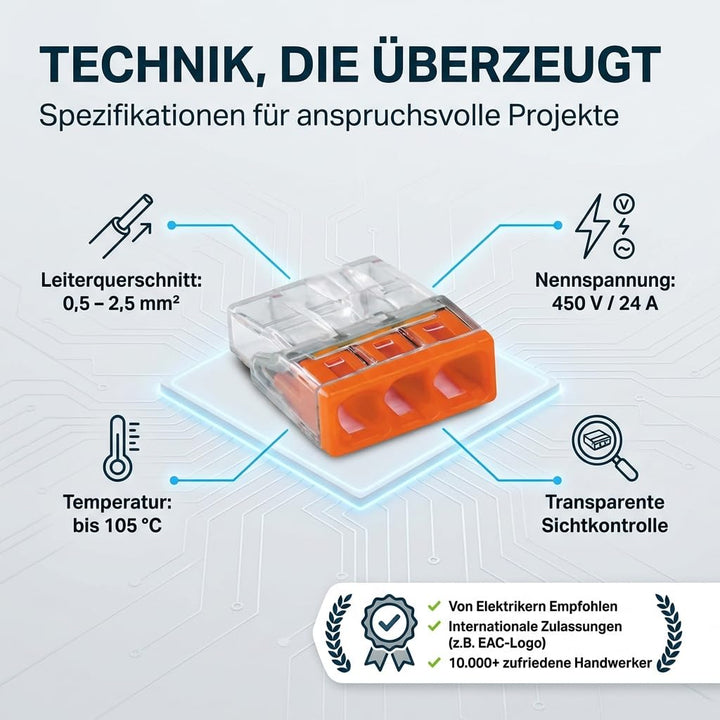 Verbindungsklemmen Set 250 Stück – enthält Original WAGO Klemmen Set Serie 2273 (2-, 3-, 4-, 5-, 8 p