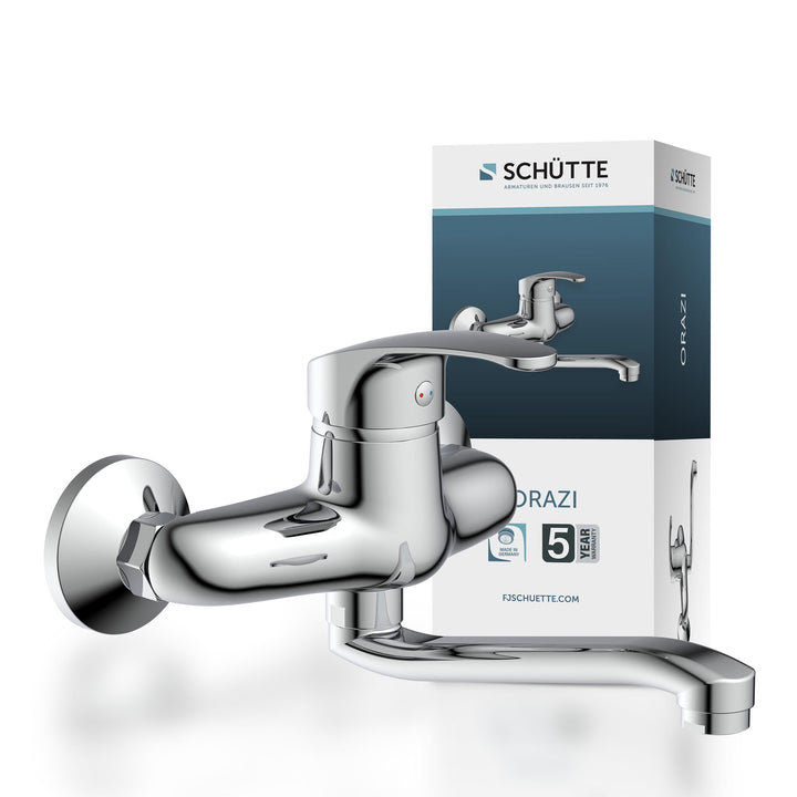 SCHÜTTE 36760 ORAZI Wandwasserhahn Chrom, Wand-Spültischarmatur 360°, ideal für Doppelspülbecken, Wa