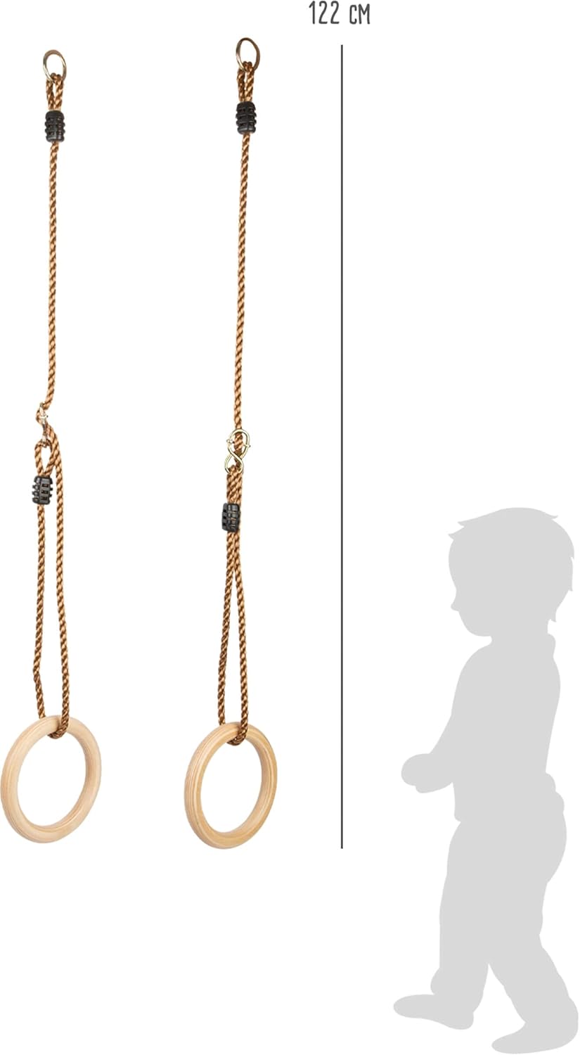 Small Foot Turnringe aus Vollholz, Schaukelringe mit längenverstellbaren Seilen, für Kinder und Erwa