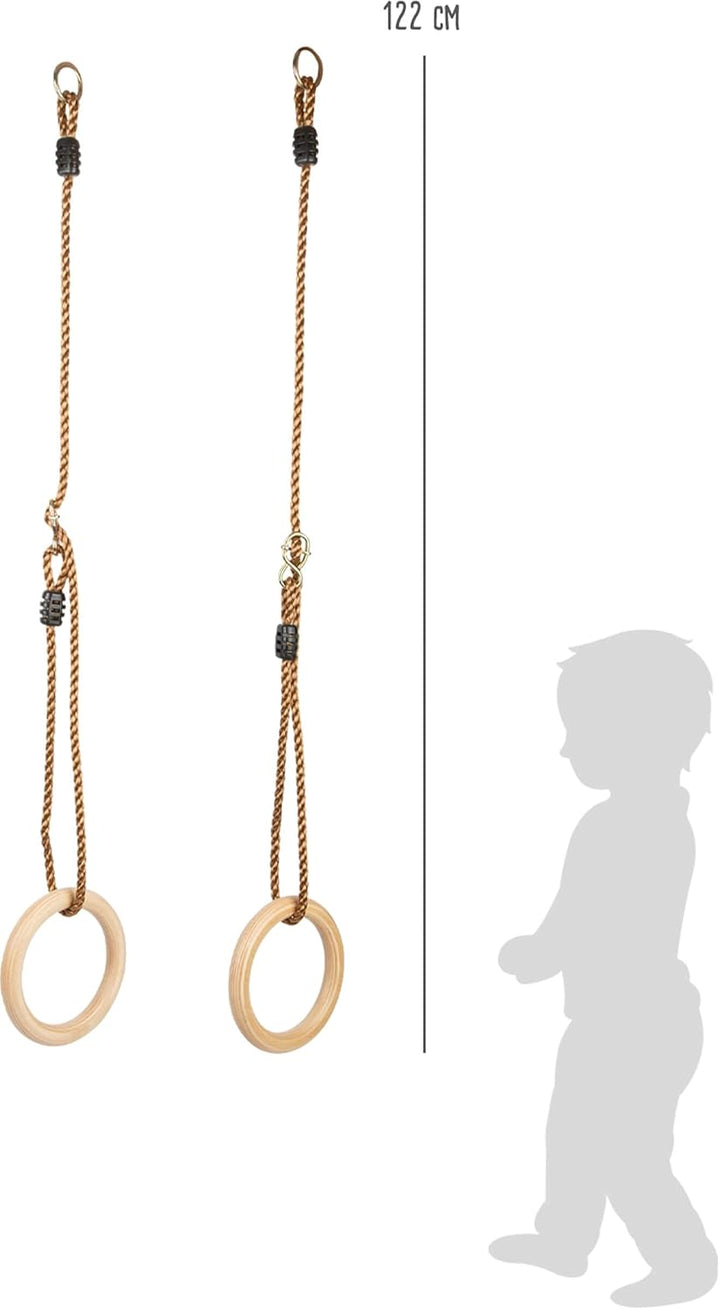 Small Foot Turnringe aus Vollholz, Schaukelringe mit längenverstellbaren Seilen, für Kinder und Erwa
