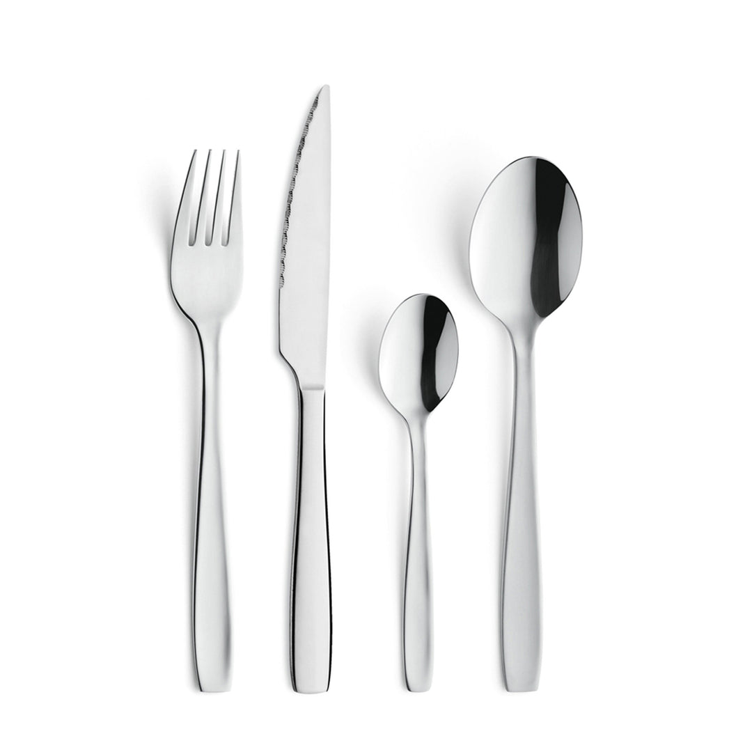 Amefa Besteck-Set Hotel, Tafelbesteck für 6 Personen, Edelstahl glänzend, weiche Konturen, 24-teilig