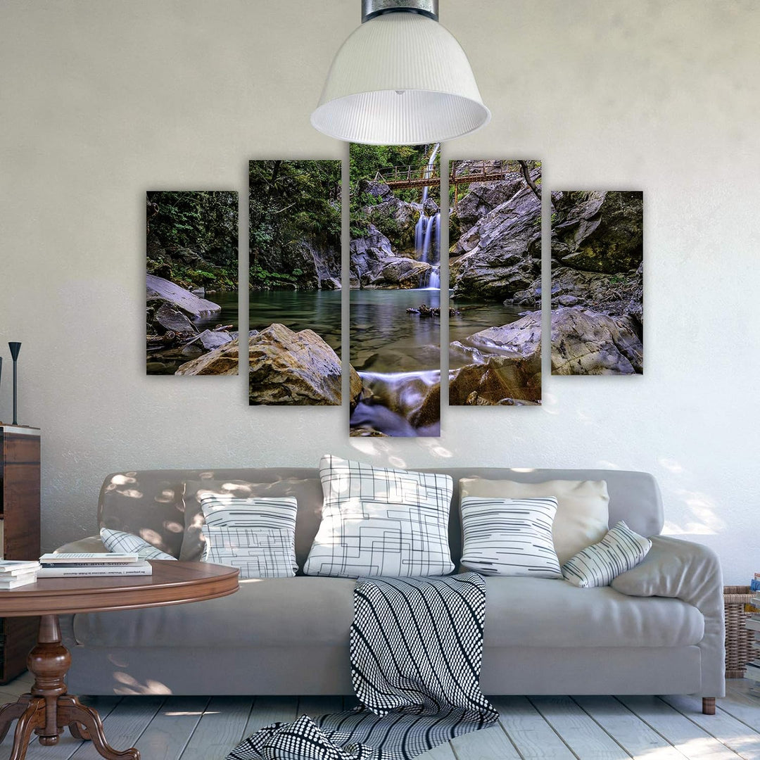 Feeby Leinwandbild Landschaft 5 TLG Bild Kunstdruck Natur Wasserfall Wald bunt 100x70 cm Leinwandbil
