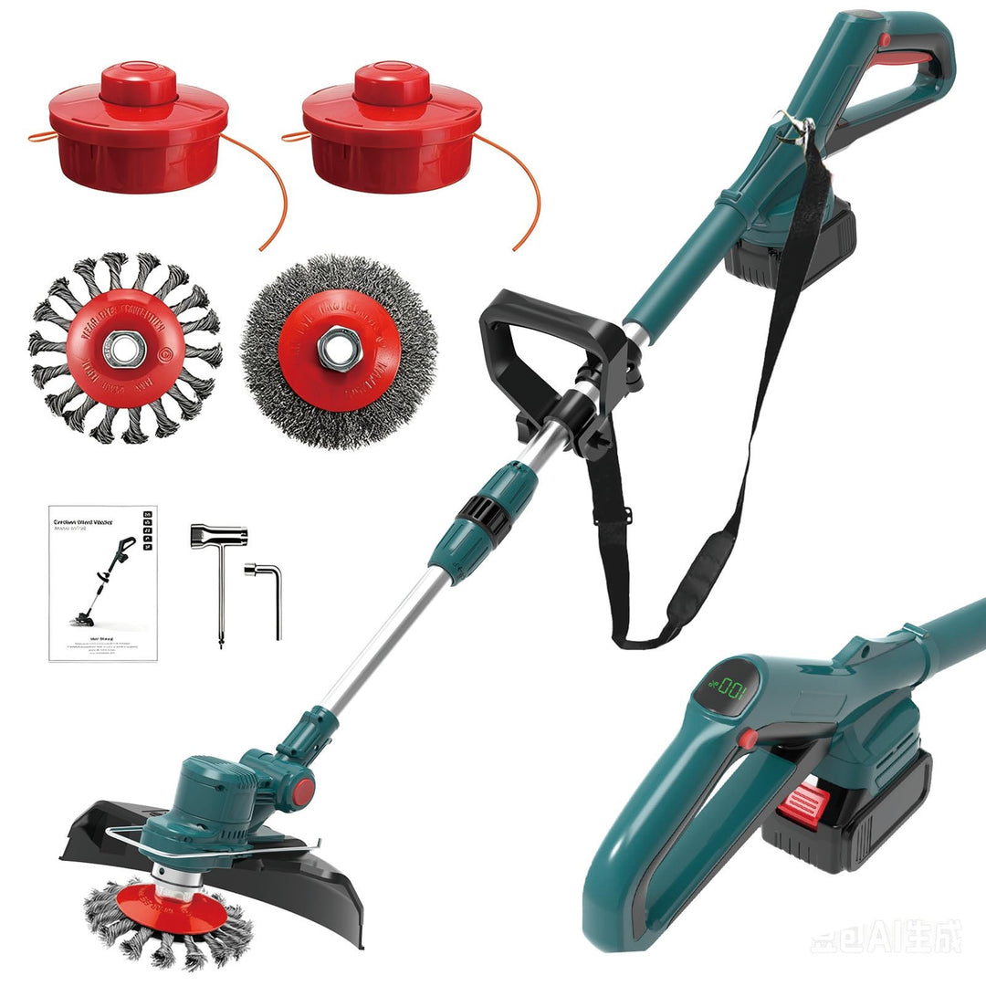 Rasentrimmer mit akku und Unkrautbürste, Kompatibel mit 18V-25V Lithium-Ionen-Akkus(Bürstenloser 750