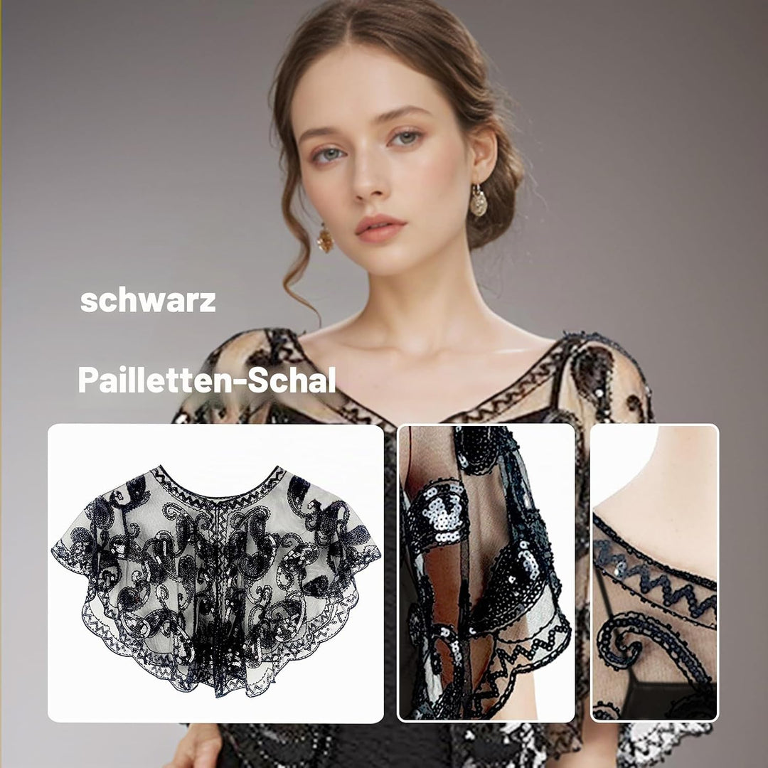 XDGBGFN 20er Jahre Schal Abendumhang, Ein Schal Abendkleid mit Pailletten, Retro Kostüm Accessoires