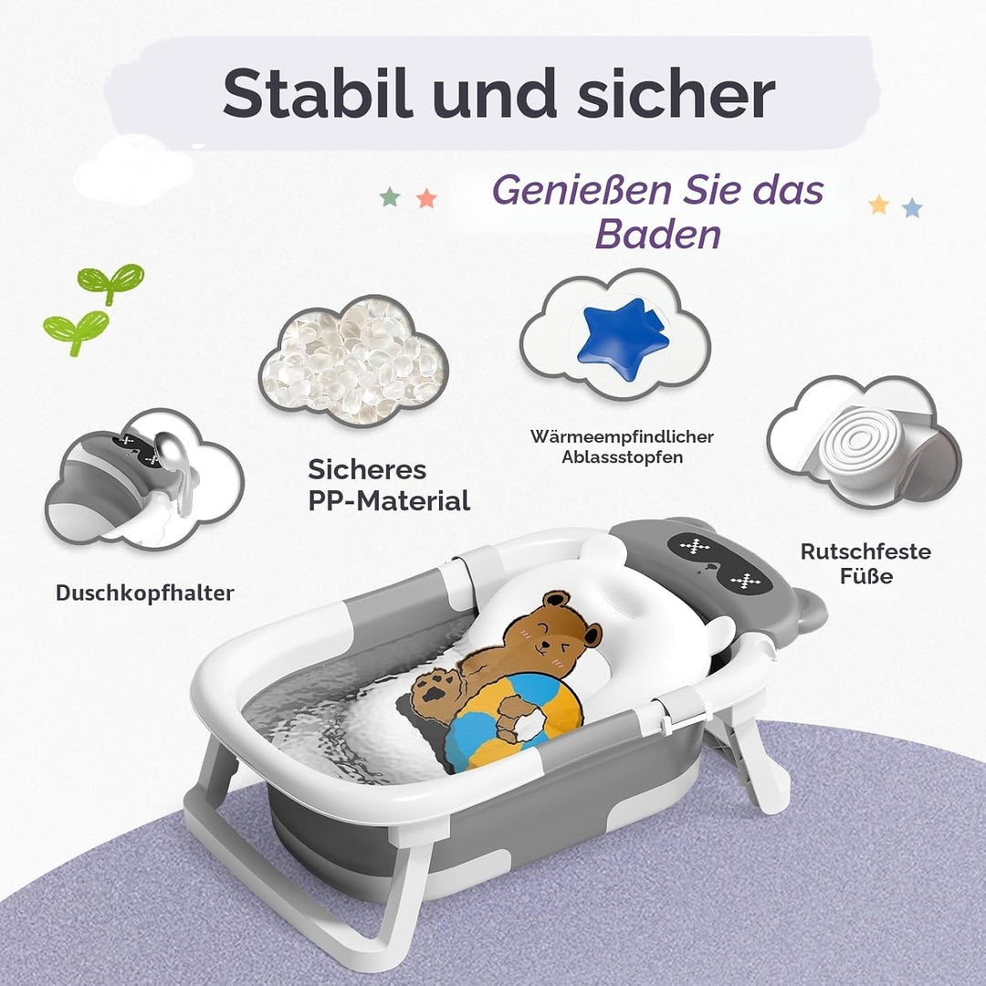 COOSEYA Baby Badewanne für 0-18 Monate, Faltbare Babybadewanne mit Weichem Polster und Temperaturemp