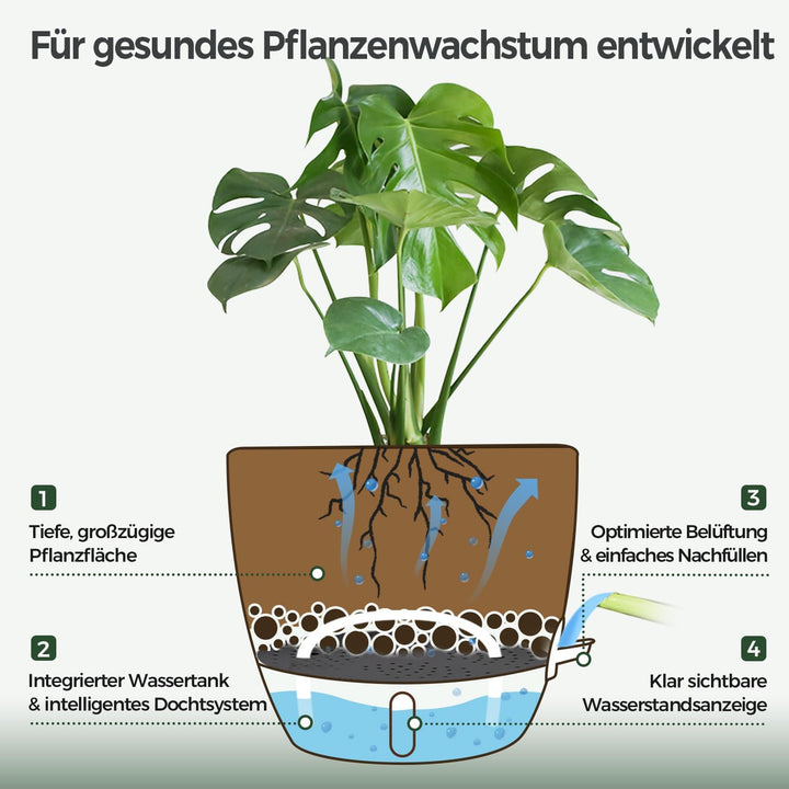 T4U Übertopf 30 cm Durchmesser, Selbstbewässerungstopf mit Wasserstandsanzeige, Pflanzkübel gross au