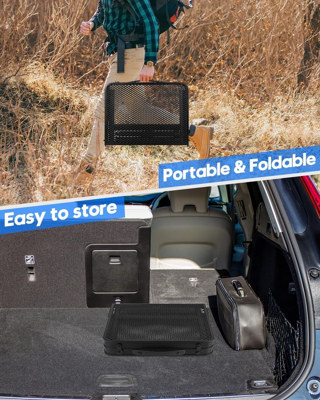 MSDADA Klappbarer Grilltisch, Höhenverstellbarer Aluminiumtisch mit Netz-Desktop und Netztasche, Tra