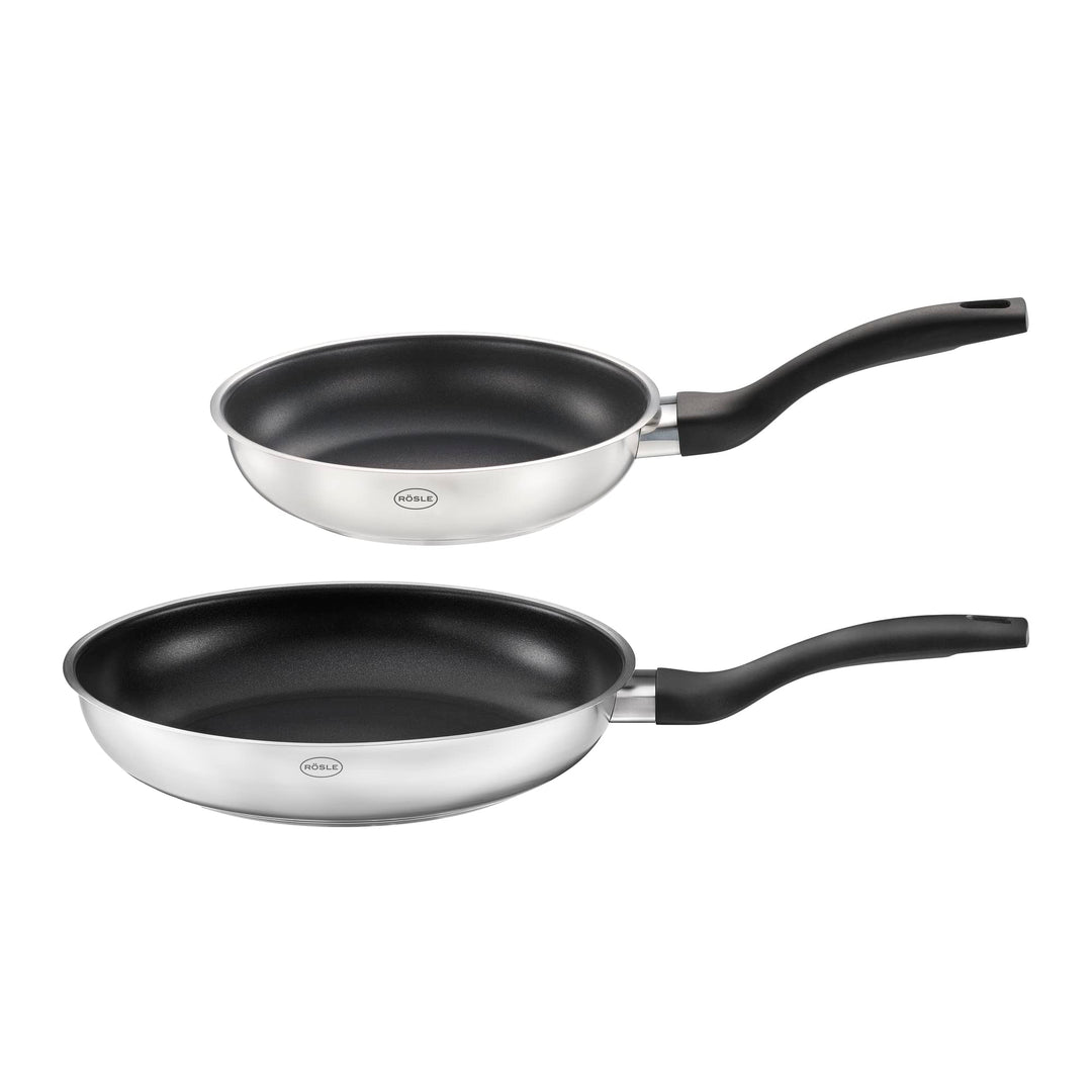 RÖSLE Pfannen-Set Basic Line Ø 20 cm, 24 cm mit Antihaftversiegelung ProPlex, Edelstahl 18/10, silbe