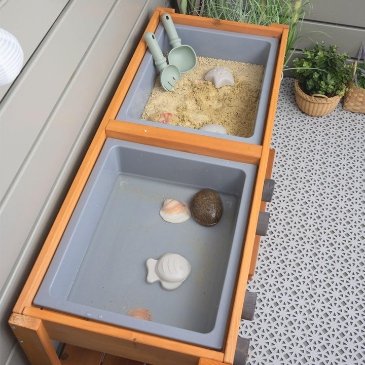 Meppi Matschküche Grill anthrazit/Teak aus Holz - Outdoorküche für Kinder