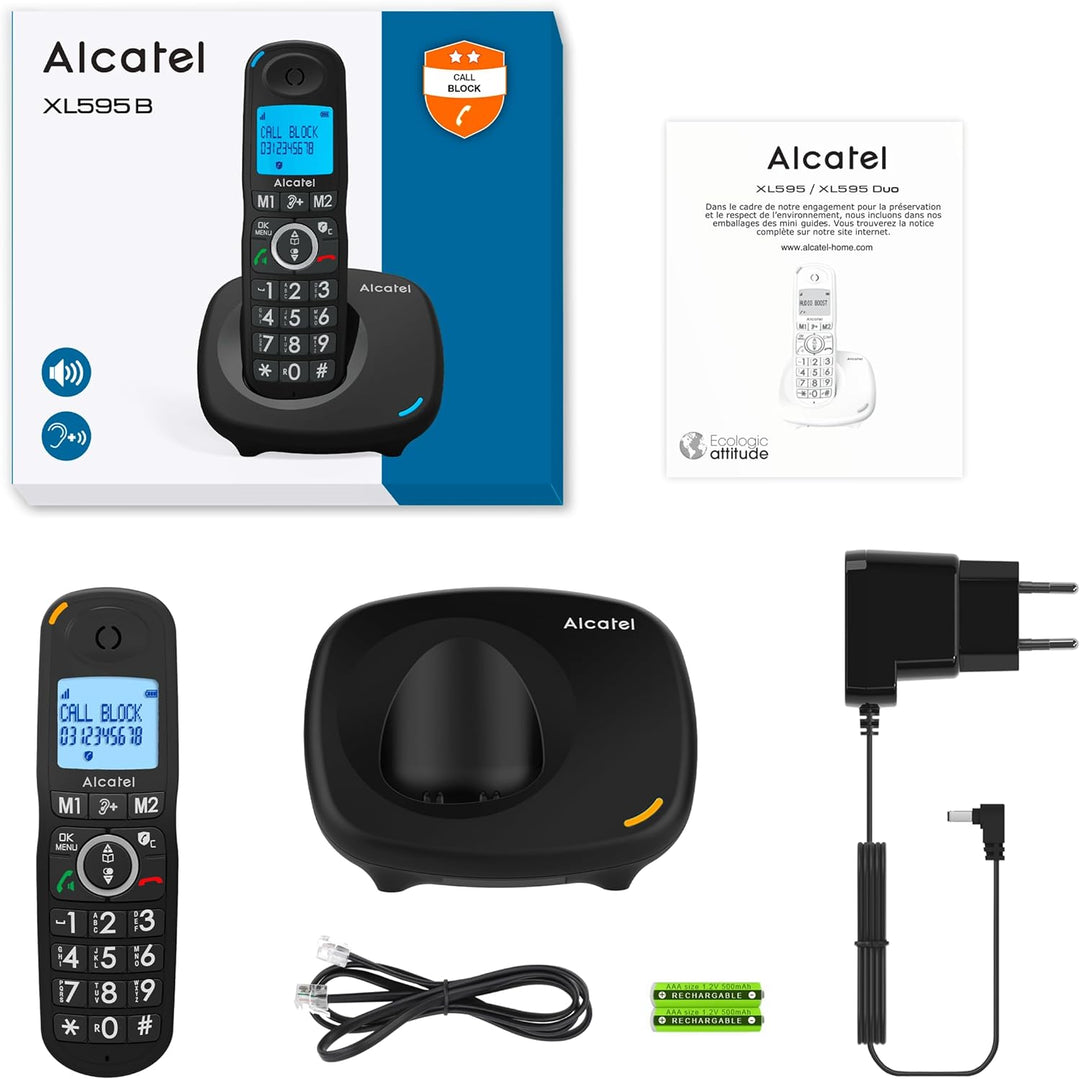 Alcatel XL595 B Schnurlostelefon mit grossen Tasten, grosses Display und Audio-Boost, Anrufsperre SO
