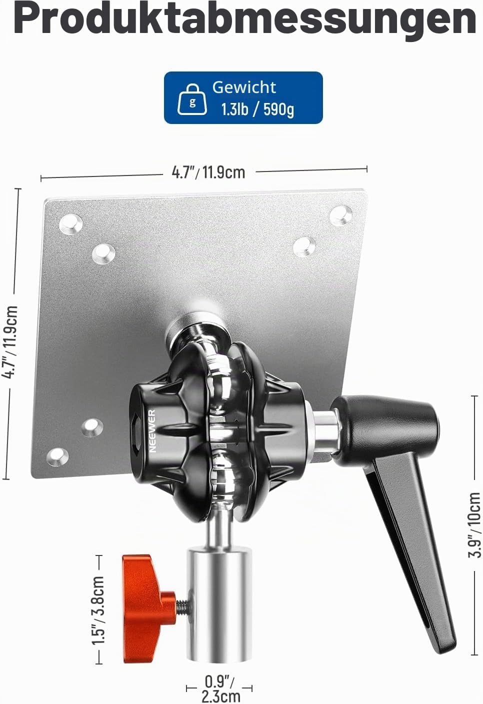NEEWER Monitor Mount Adapter mit VESA Halterung, Aluminium Lichtstativ Adapter, Zwei 360° Kugelgelen
