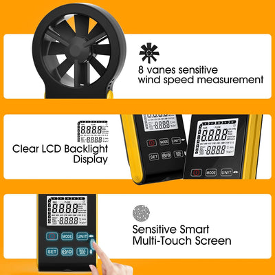 Wiederaufladbare Windmesser Windmessgerät,INFURIDER YF-6000GH Smart-Touch Digitaler Anemometer Hand