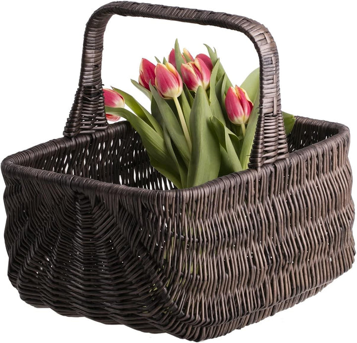 e-wicker24 Einkaufskorb Weide Geflochtener Korb mit Henkel Aufbewahrungskorb Leicht Picknickkorb Ges