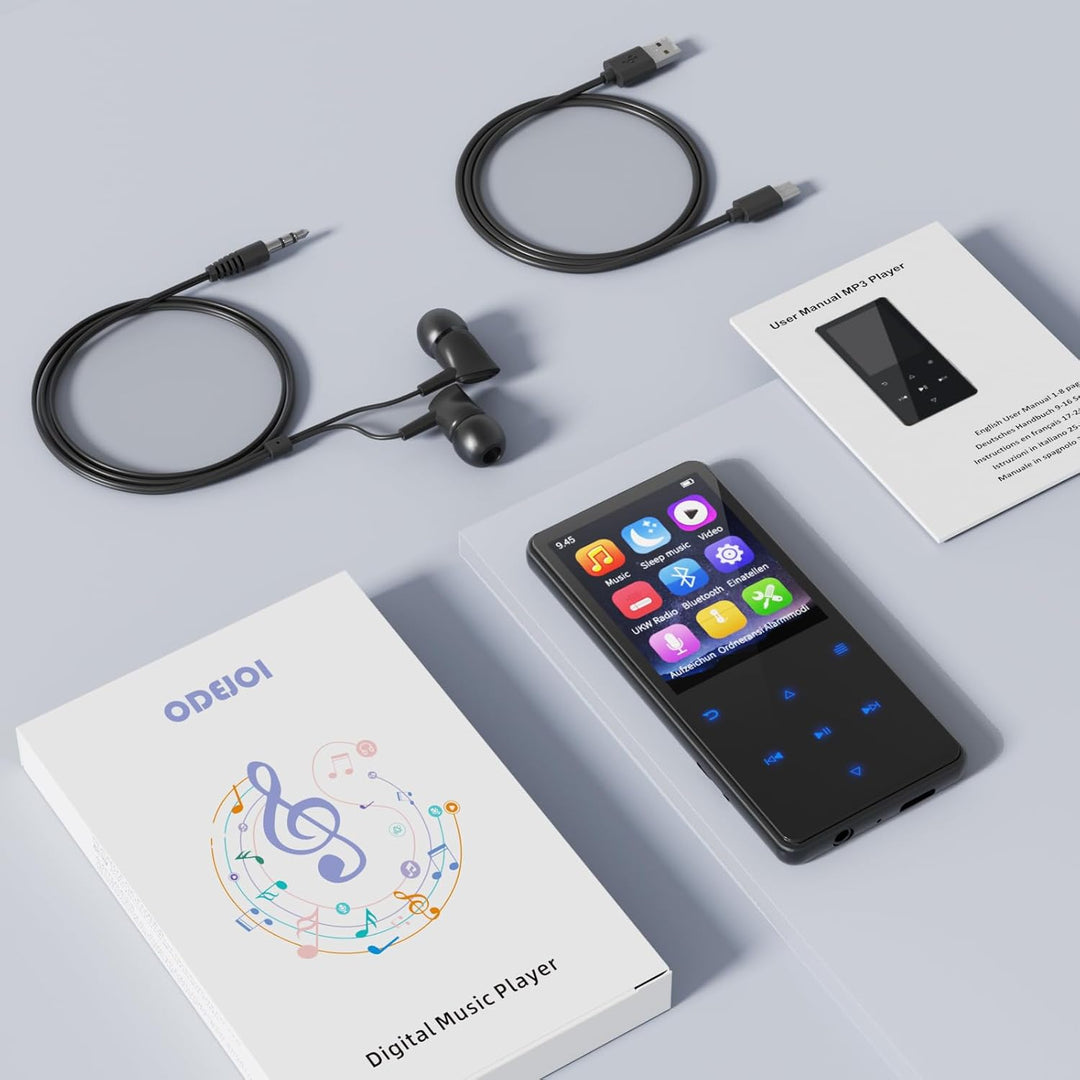 MP3 Player mit Bluetooth 5.3, 64GB und 2,4" Display – Mit Touch-Tasten, Lautsprecher, Metallgehäuse,