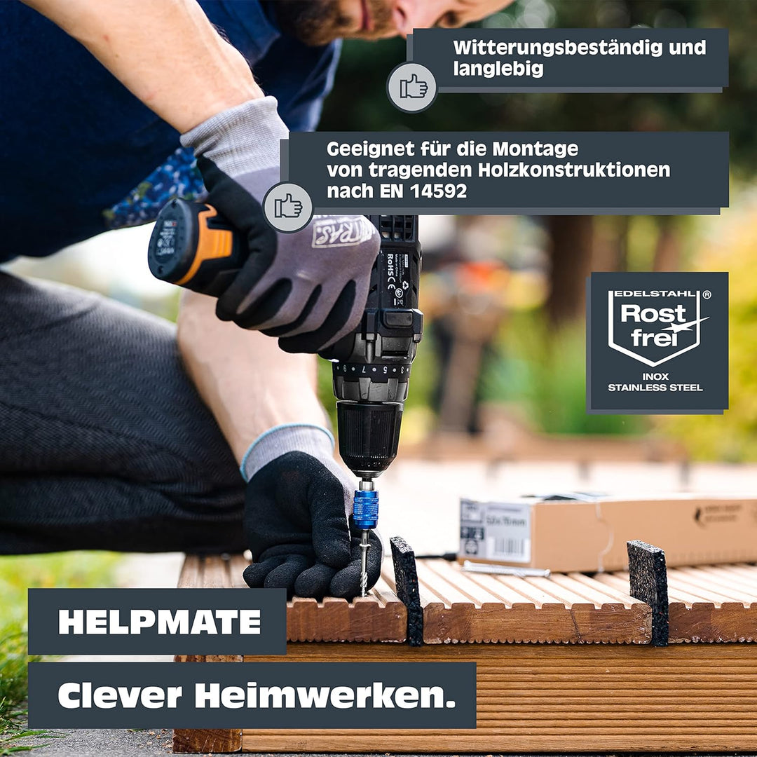 HELPMATE – Terrassenschrauben 5x60 Edelstahl A2 Rostfrei – 200 Stück Dielenschrauben + 1 T25 Bit – T