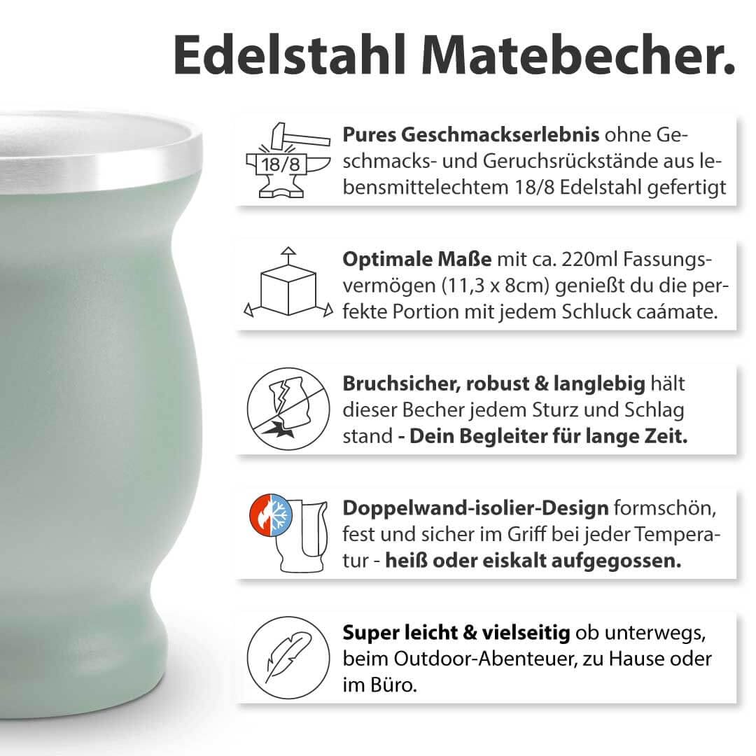 Mate Tee Set Bio ● 3 Matesorten + doppelwandiger Edelstahl Matebecher + Bombilla + Zubereitungsanlei
