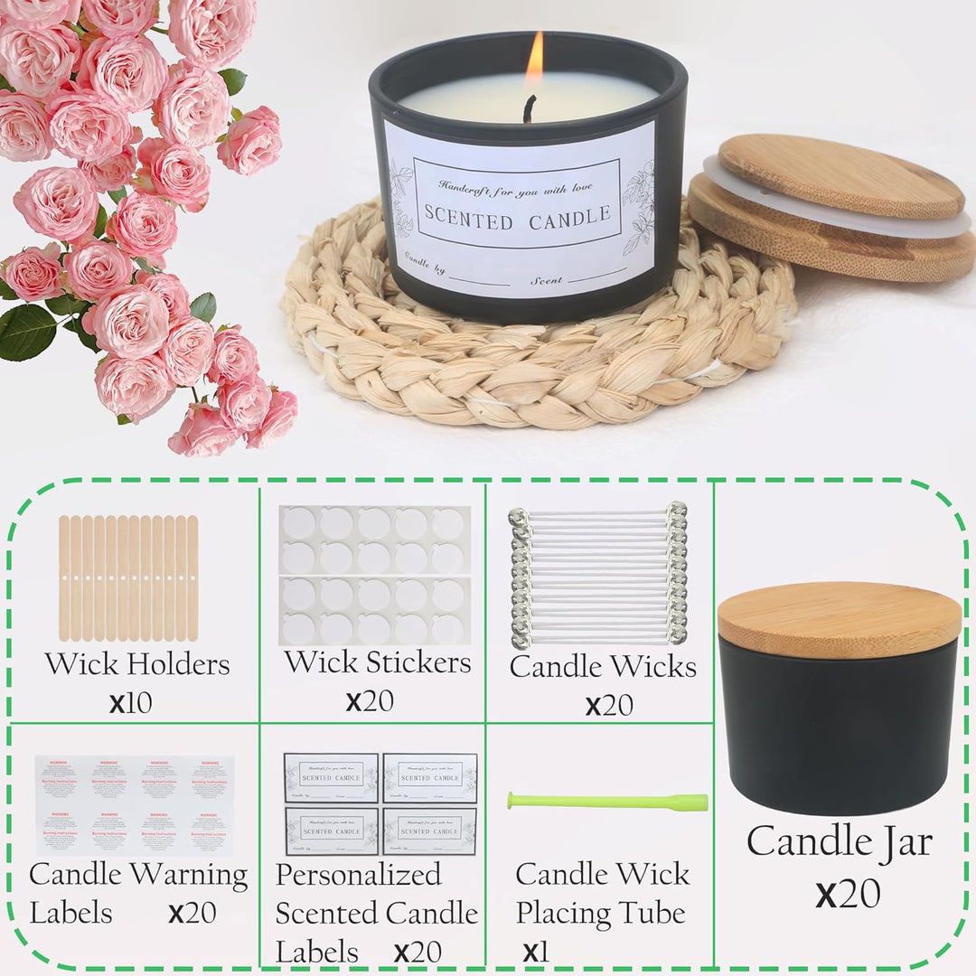 MILIVIXAY 20 Stück 118 ml mattschwarze Glaskerzengläser mit Deckel und Kerzenherstellungs-Kits – Gro