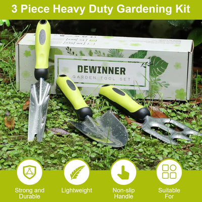 DEWINNER Garten Werkzeug Set, 3 Stücke Edelstahl Gartengeräte Set mit Schaufel für Gartenbau, Handga