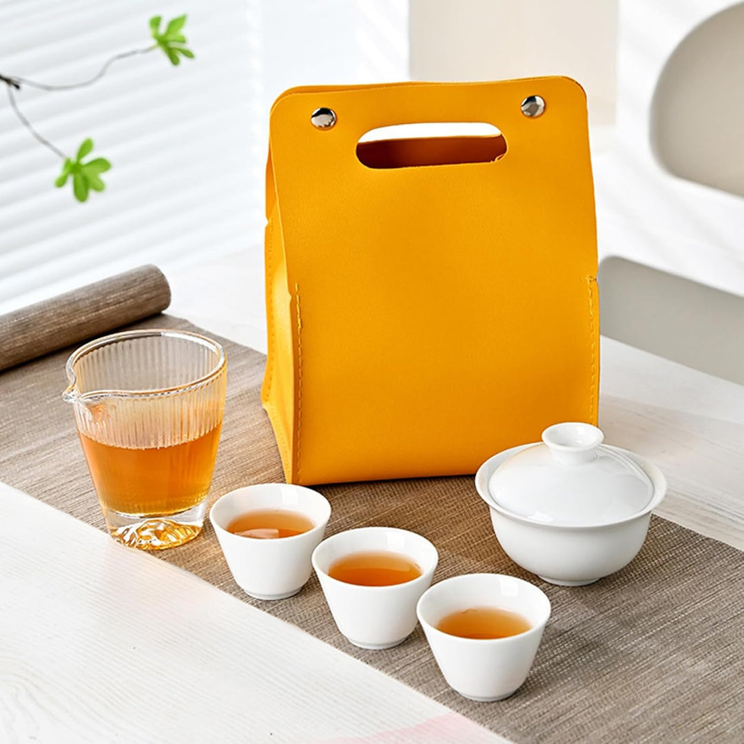 Gaiwan Teeservice, tragbares Keramik-Gongfu-Teeservice mit Aufbewahrungstasche für Zuhause, Reisen,