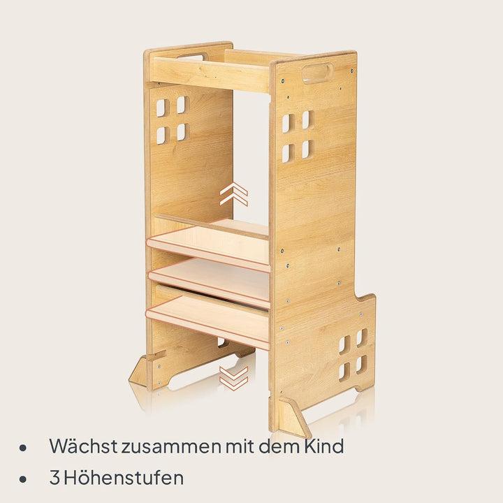 Lionelo CASS Kitchen Helper Küchenhelfer 2in1 Montessori Lernturm Ab 1 Jahr Höhenverstellbarer Siche