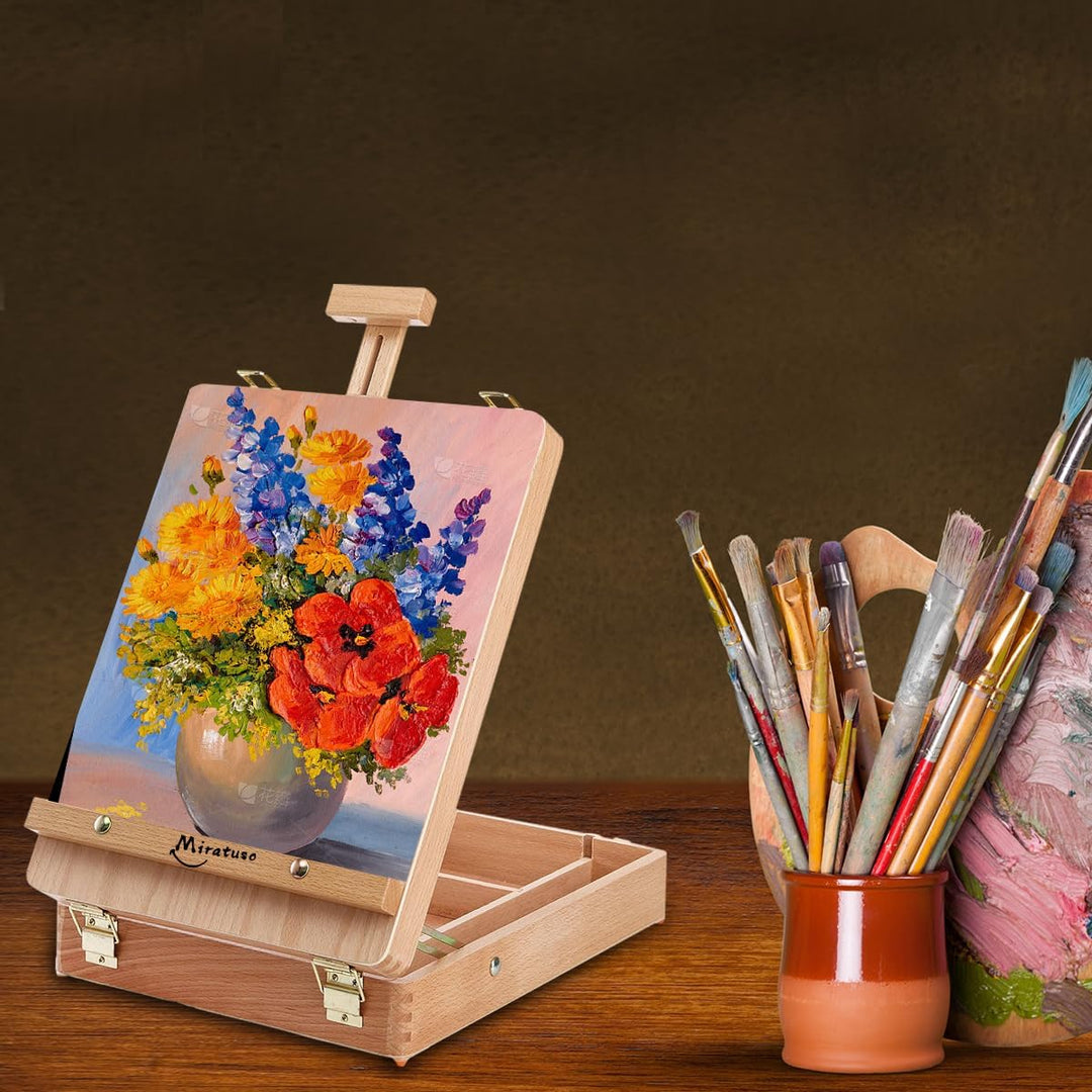 Tisch-Staffelei Art Staffelei Desktop-Staffelei zum Malen, Premium-Holz-Sketchbox-Staffelei, Desktop