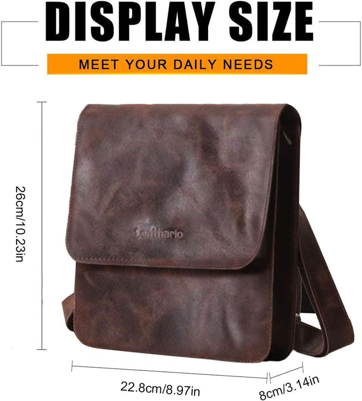 Leathario Herren Leder umhängetasche messger Bag Ledertasche für Business Retro Braun, Braun