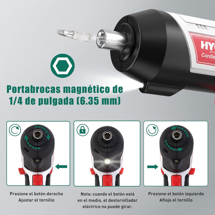 HYCHIKA Akkuschrauber, Cordless Screwdriver 6Nm Drehmoment und 2000mAh Akku 3,6V Li-Ion mit 20 Zubeh