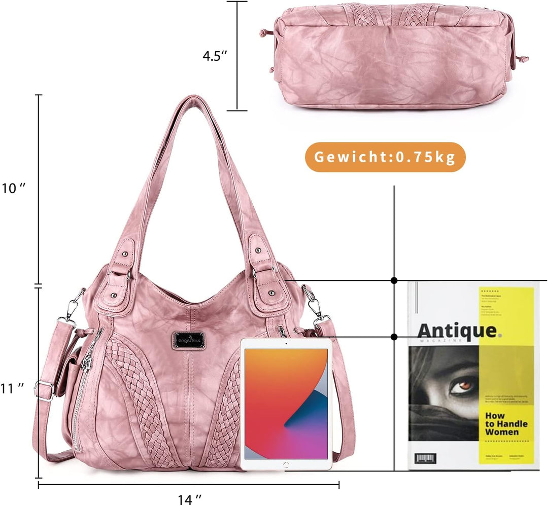 angel kiss Handtasche Damen Schultertasche Multifunktionale Umhängetaschen Wasserdicht PU Veganes Le