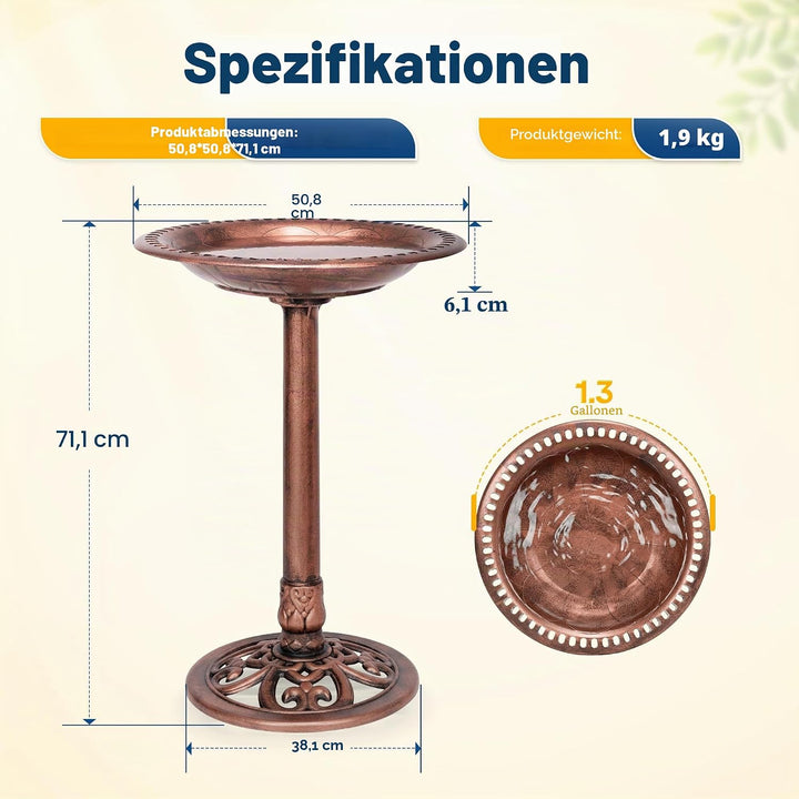 VIVOHOME Vogeltränke 71cm hoch Polyresin leicht antike Optik für Aussenbereich Antike Bronze, Antike